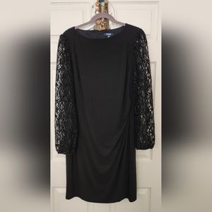 Black, Long Lace Sleeve Shift Dress